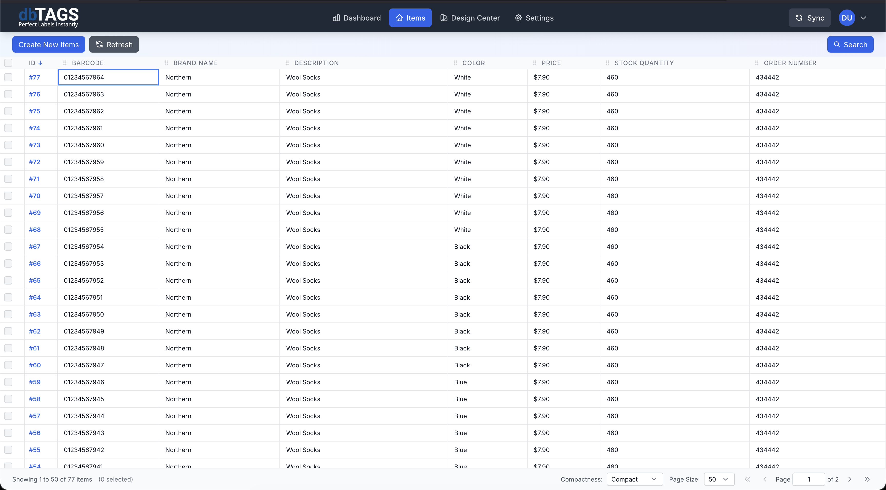 dbTAGS Item Table - Overview of your inventory data